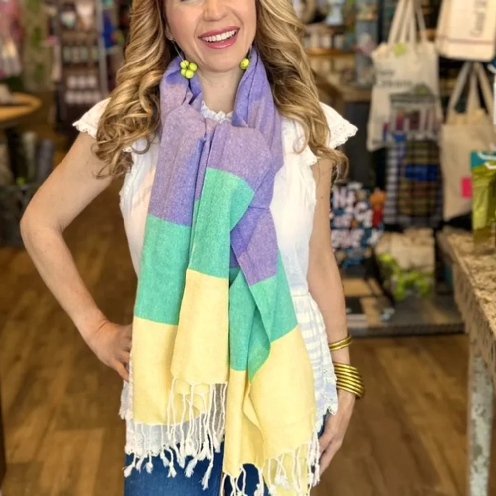 Mardi Gras Color Block Wrap Scarf Loom Weave FLiPSiDE Fleurty Girl NEW Orleans